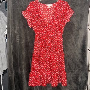 Red floral pattern dress